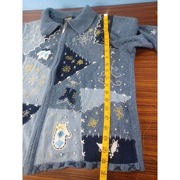 Vintage Studio Fa La La Sweater/Jacket Zip-Up Embroidered Christmas Holiday Fun - Picture 4 of 16